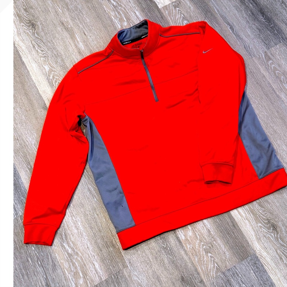 Nike Golf Tour Performance Therma-FIT Red Grey Quarter Zip Pullover Mens L